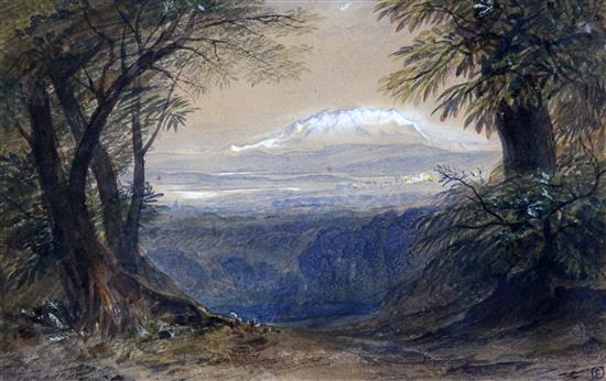 Attributed to Edward Lear (1812-1888) View of snow-capped mountains 6.5 x 10.25in.